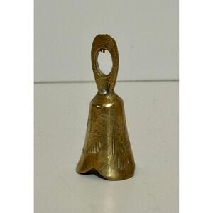 Vintage Brass Bell Small Handheld Decorative Accent Rustic 2 1/2" Indian Etched